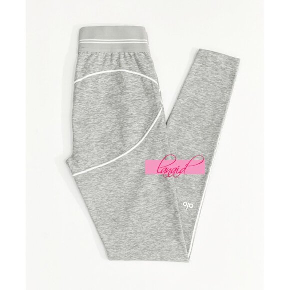 Alo Alosoft High-Waist Heart Throb Leggings Athletic Heather Grey White Hi-Rise - Picture 13 of 16